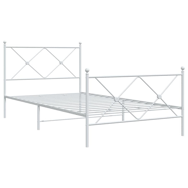 Metal Bed Frame with Headboard and Footboard White 39.4"x78.7"