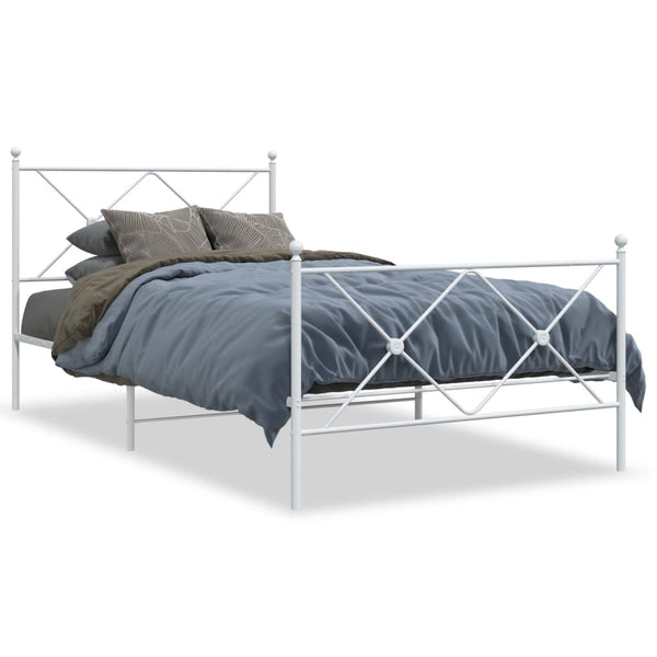 Metal Bed Frame with Headboard and Footboard White 39.4"x78.7"