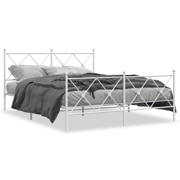 Metal Bed Frame with Headboard and Footboard White 59.1"x78.7"