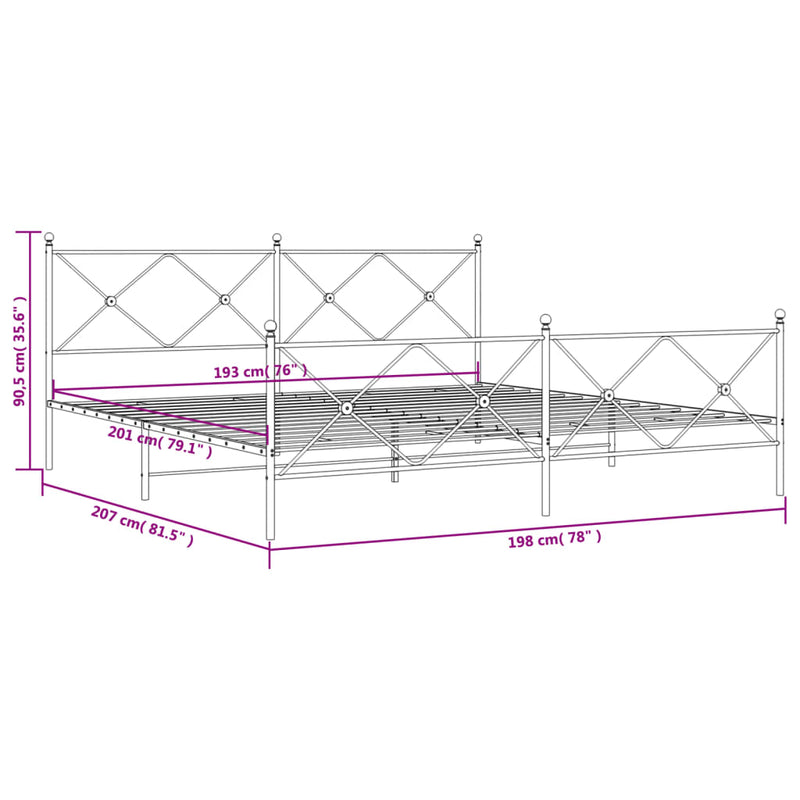 Metal Bed Frame with Headboard and Footboard White 76"x79.9" King