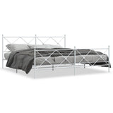 Metal Bed Frame with Headboard and Footboard White 76"x79.9" King