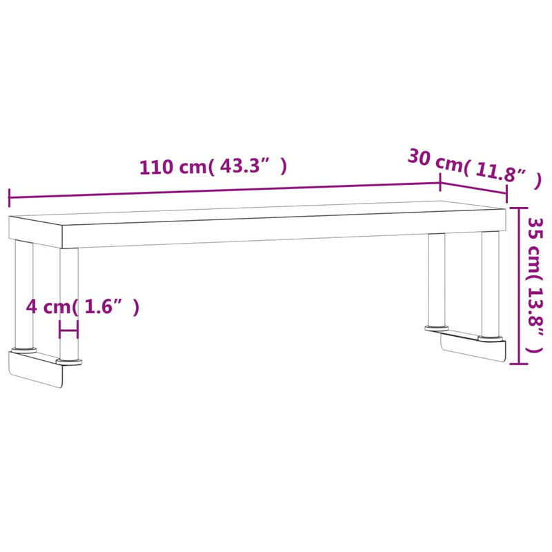 Work Table Overshelf 43.3"x11.8"x13.8" Stainless Steel