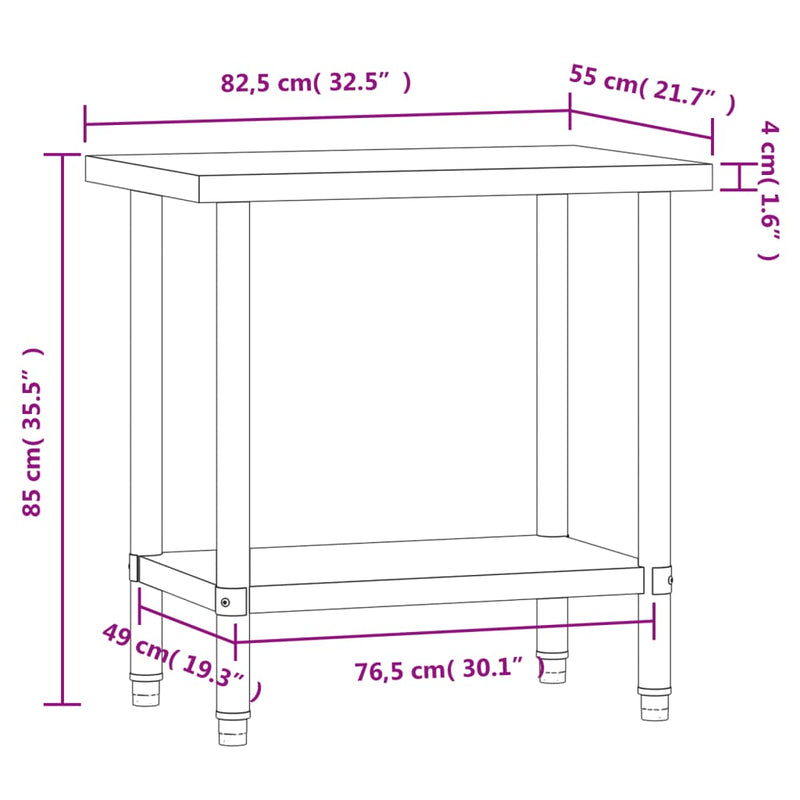 Kitchen Work Table 32.5"x21.7"x33.5" Stainless Steel