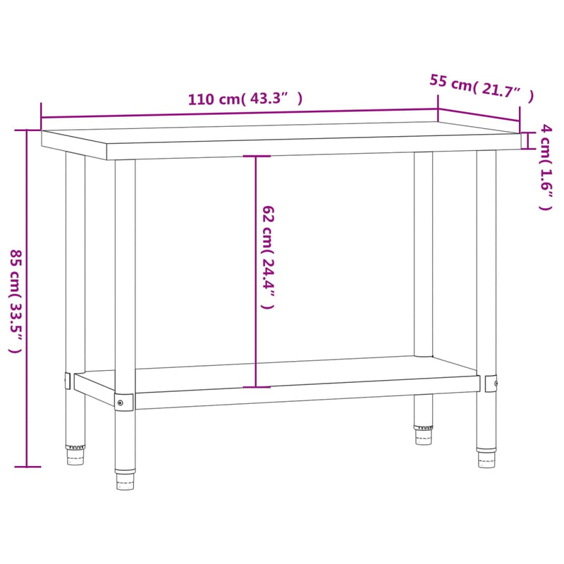 Kitchen Work Table 43.3"x21.7"x33.5" Stainless Steel