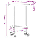 Kitchen Work Table with Wheels 21.7"x11.8"x33.5" Stainless Steel