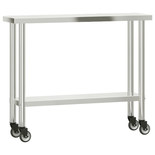 Kitchen Work Table with Wheels 43.3"x11.8"x33.5" Stainless Steel