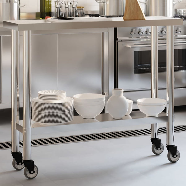 Kitchen Work Table with Wheels 43.3"x11.8"x33.5" Stainless Steel