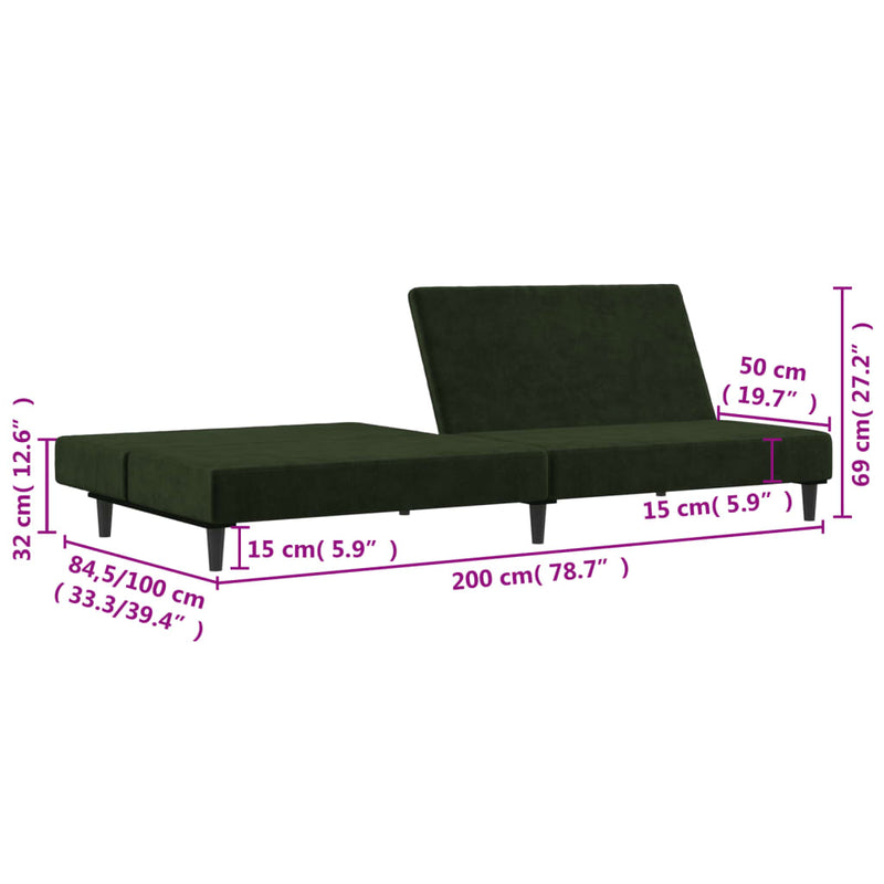 2-Seater Sofa Bed Dark Green Velvet