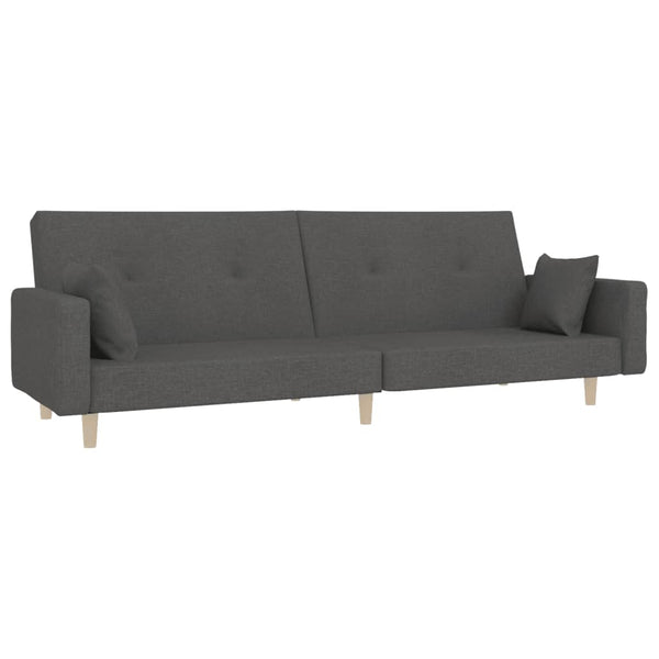 2-Seater Sofa Bed with Two Pillows Dark Gray Fabric