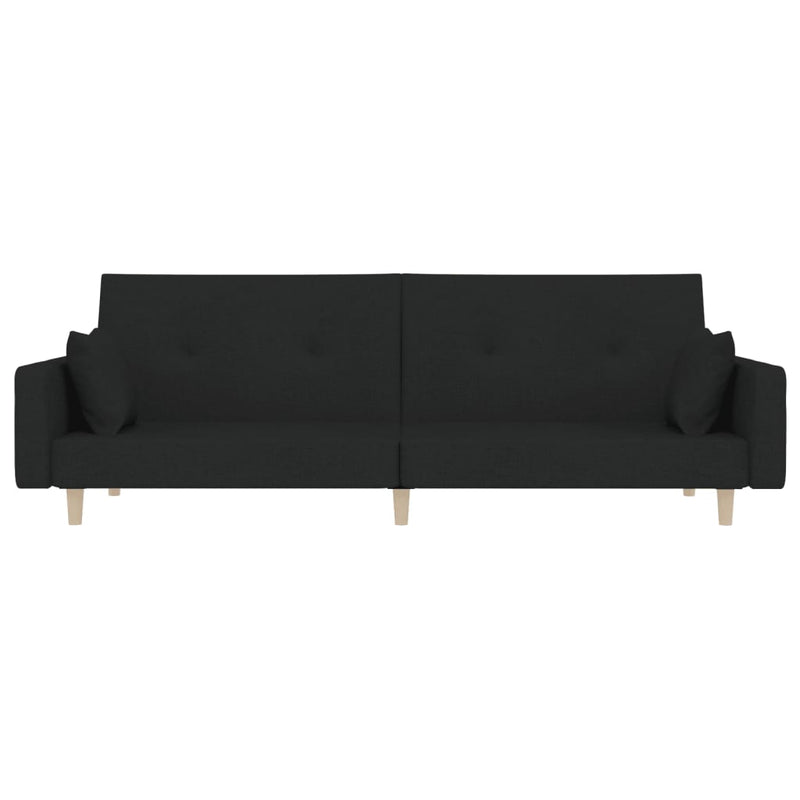 2-Seater Sofa Bed with Two Pillows Black Fabric