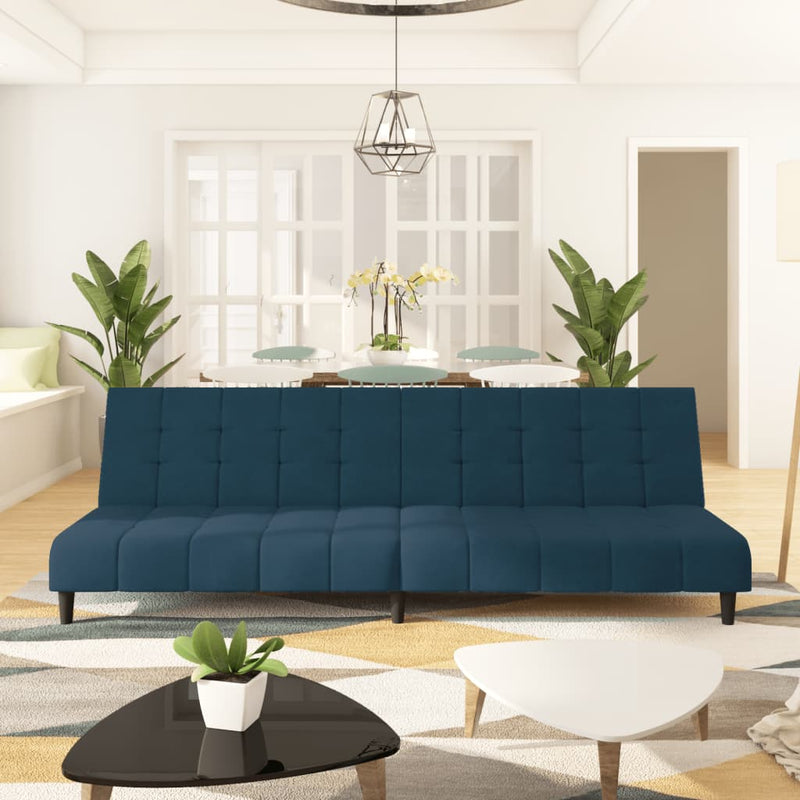 2-Seater Sofa Bed Blue Velvet