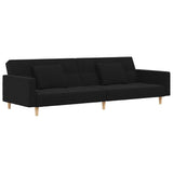 2-Seater Sofa Bed with Two Pillows Black Fabric