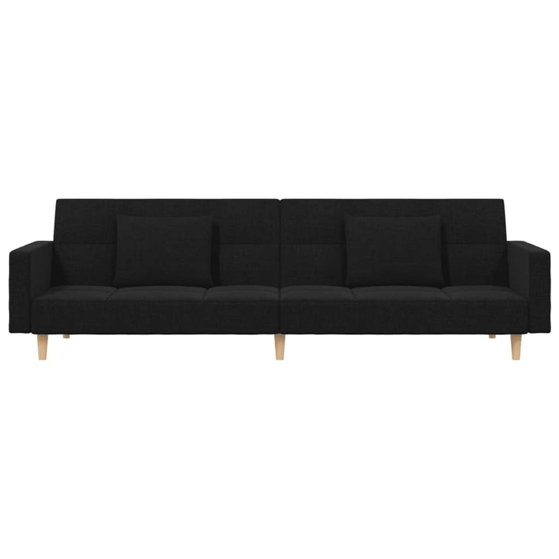 2-Seater Sofa Bed with Two Pillows Black Fabric