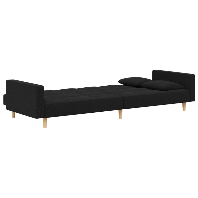 2-Seater Sofa Bed with Two Pillows Black Fabric