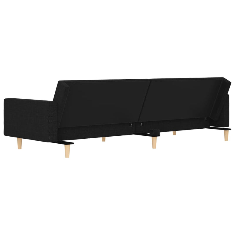 2-Seater Sofa Bed with Two Pillows Black Fabric