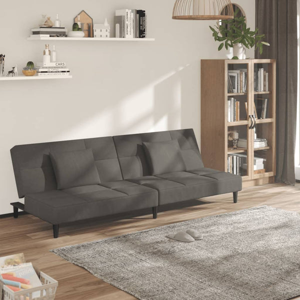 2-Seater Sofa Bed with Two Pillows Dark Gray Velvet