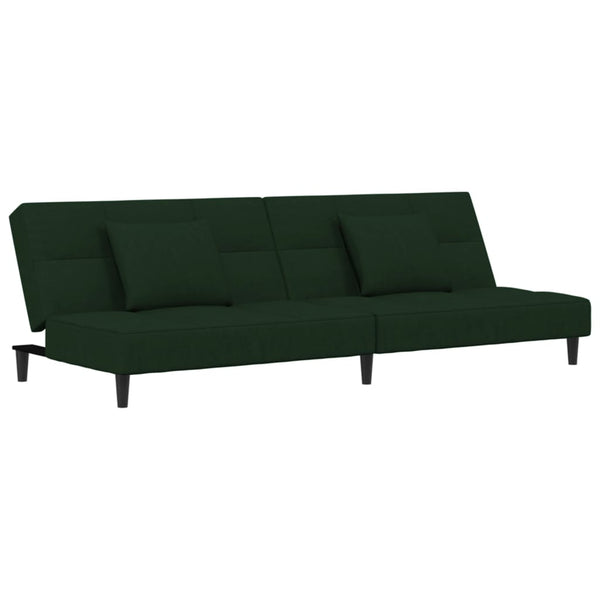 2-Seater Sofa Bed with Two Pillows Dark Green Velvet