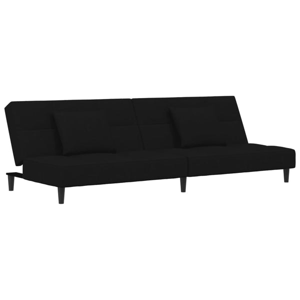 2-Seater Sofa Bed with Two Pillows Black Velvet