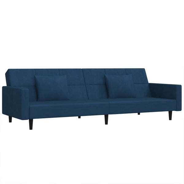 2-Seater Sofa Bed with Two Pillows Blue Velvet