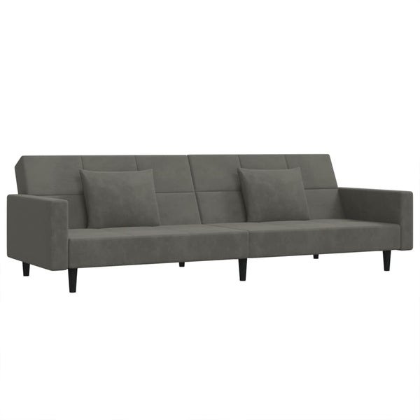 2-Seater Sofa Bed with Two Pillows Dark Gray Velvet