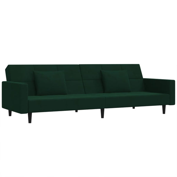 2-Seater Sofa Bed with Two Pillows Dark Green Velvet