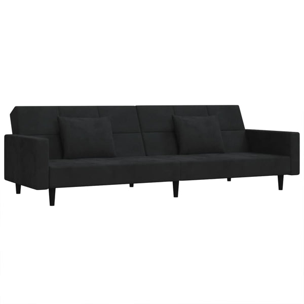 2-Seater Sofa Bed with Two Pillows Black Velvet