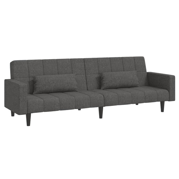 2-Seater Sofa Bed with Two Pillows Dark Gray Fabric