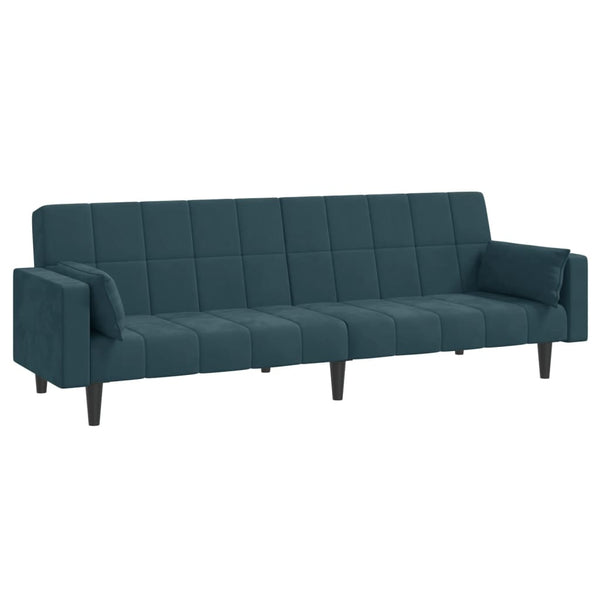 2-Seater Sofa Bed with Two Pillows Blue Velvet