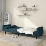 2-Seater Sofa Bed with Two Pillows Blue Velvet