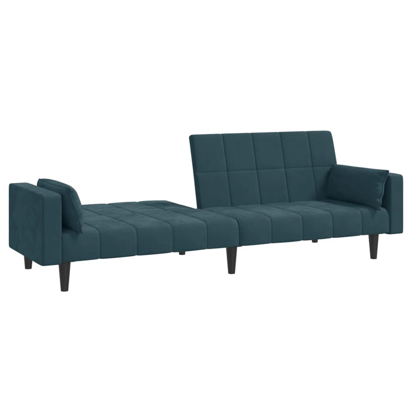 2-Seater Sofa Bed with Two Pillows Blue Velvet