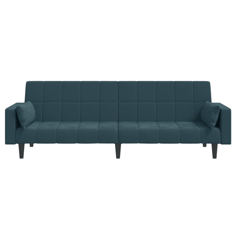 2-Seater Sofa Bed with Two Pillows Blue Velvet