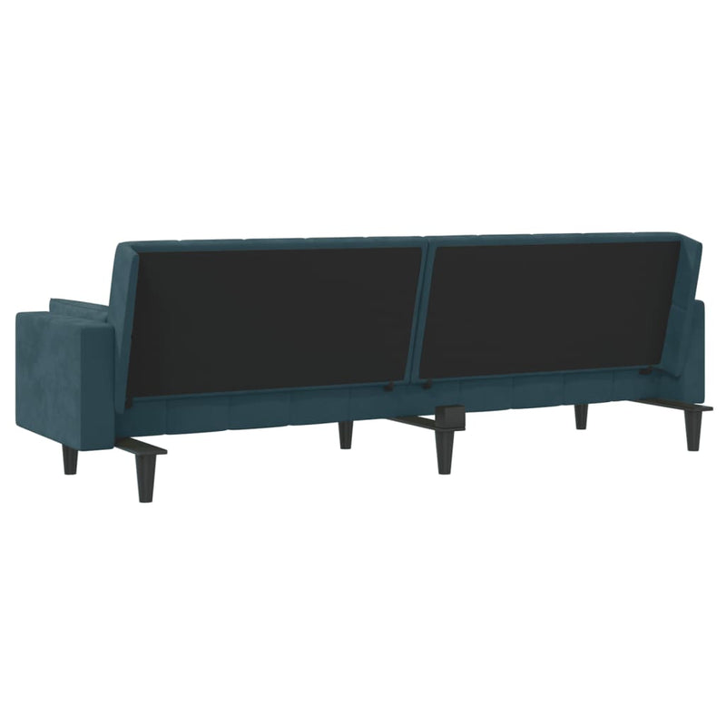 2-Seater Sofa Bed with Two Pillows Blue Velvet