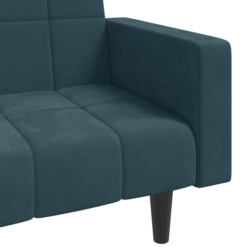 2-Seater Sofa Bed with Two Pillows Blue Velvet