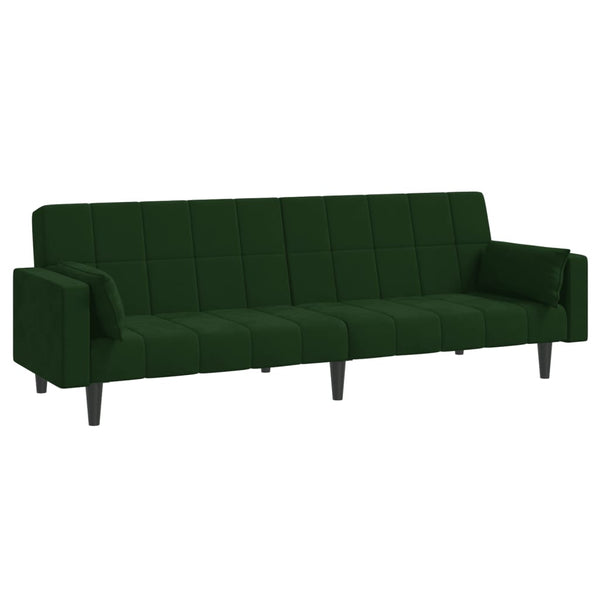 2-Seater Sofa Bed with Two Pillows Dark Green Velvet