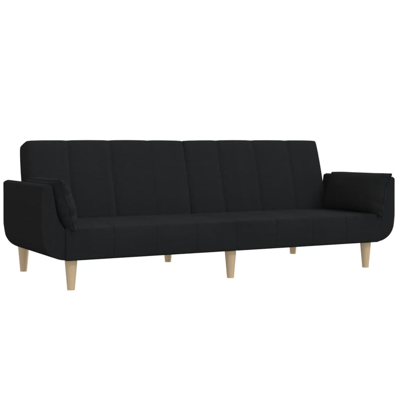 2-Seater Sofa Bed with Two Pillows Black Fabric