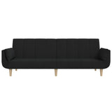 2-Seater Sofa Bed with Two Pillows Black Fabric