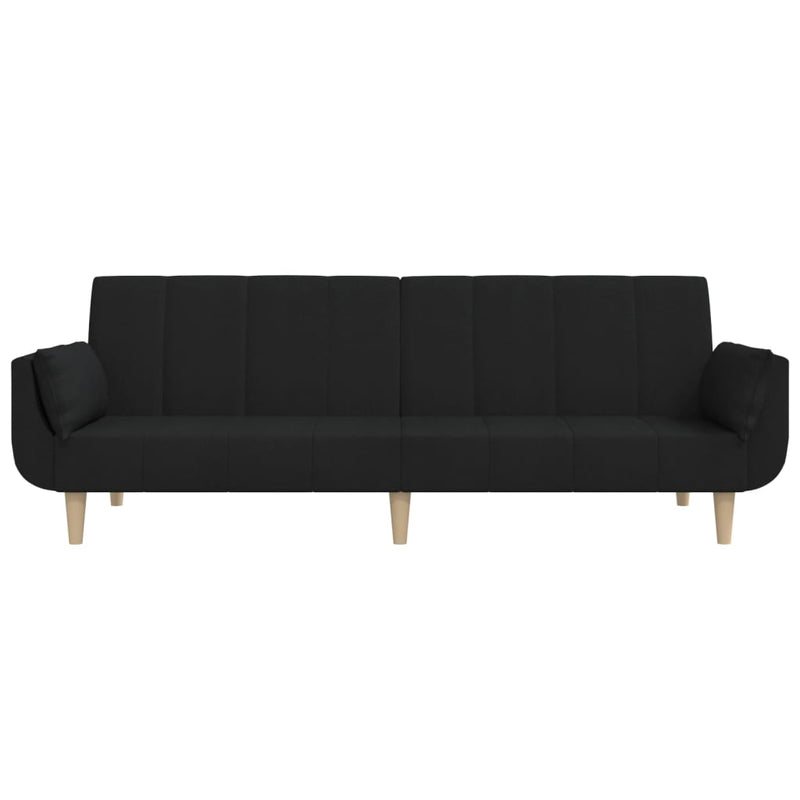 2-Seater Sofa Bed with Two Pillows Black Fabric