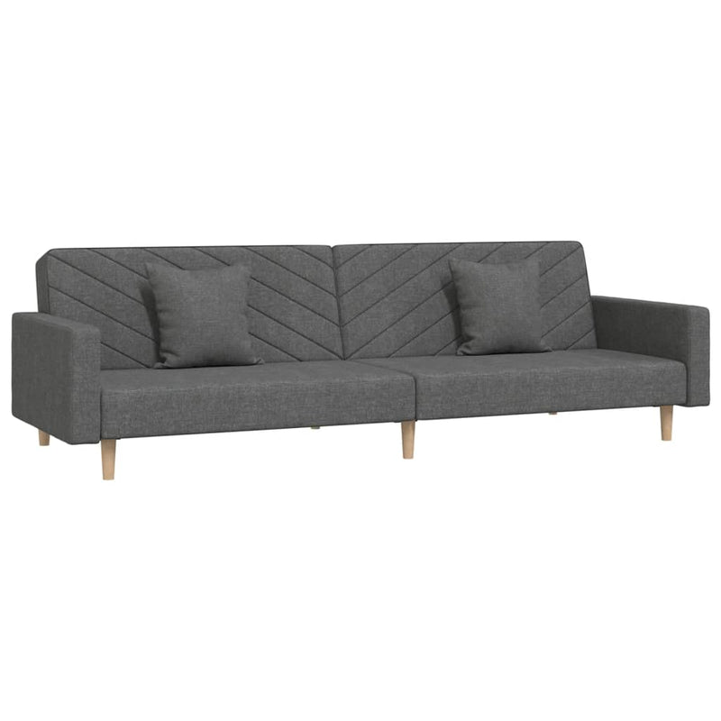 2-Seater Sofa Bed with Two Pillows Dark Gray Fabric