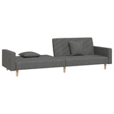 2-Seater Sofa Bed with Two Pillows Dark Gray Fabric