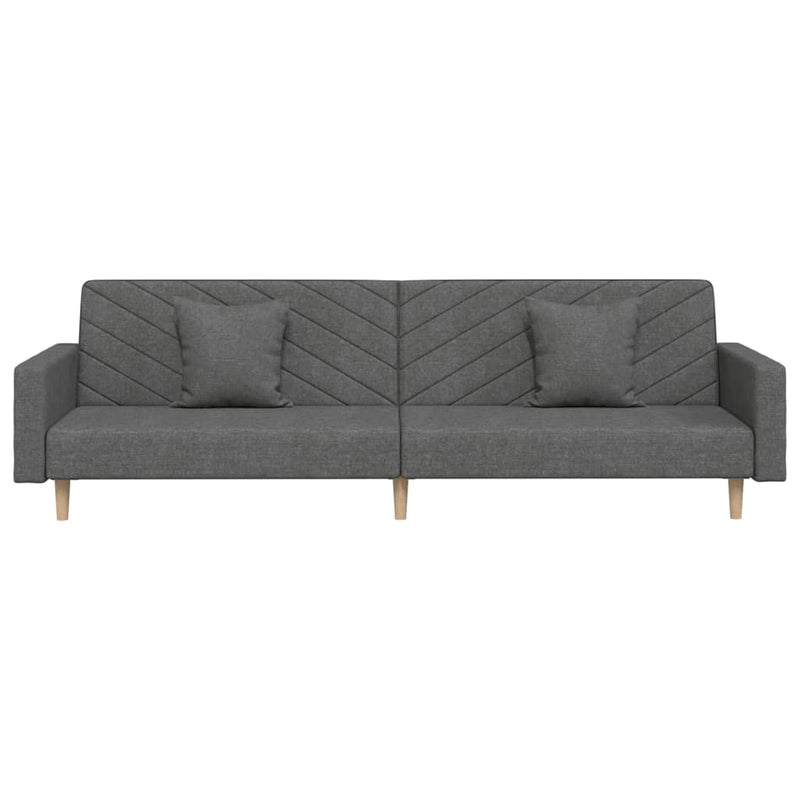 2-Seater Sofa Bed with Two Pillows Dark Gray Fabric