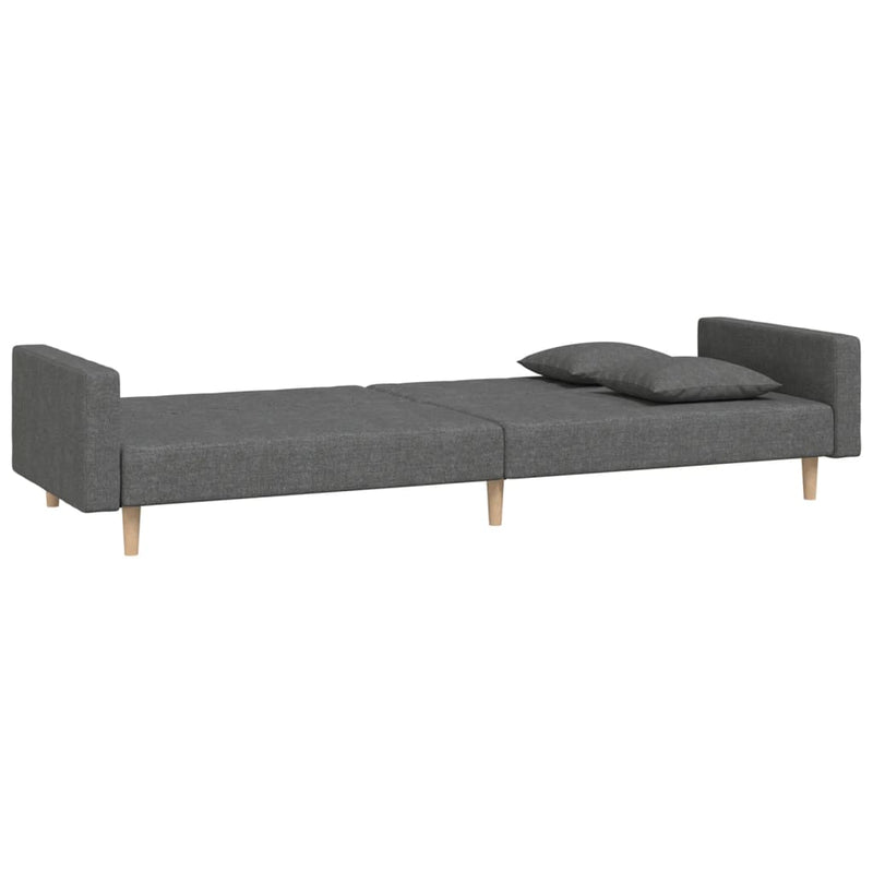 2-Seater Sofa Bed with Two Pillows Dark Gray Fabric