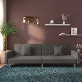 2-Seater Sofa Bed with Two Pillows Dark Gray Fabric