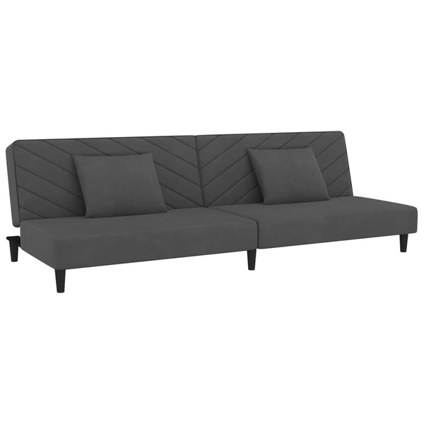 2-Seater Sofa Bed with Two Pillows Dark Gray Velvet