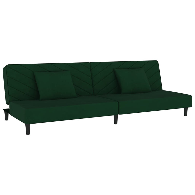 2-Seater Sofa Bed with Two Pillows Dark Green Velvet