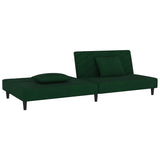 2-Seater Sofa Bed with Two Pillows Dark Green Velvet