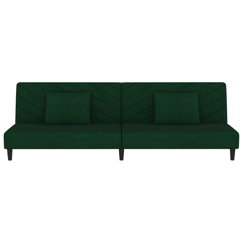 2-Seater Sofa Bed with Two Pillows Dark Green Velvet