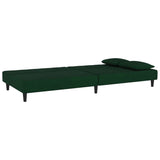 2-Seater Sofa Bed with Two Pillows Dark Green Velvet