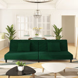 2-Seater Sofa Bed with Two Pillows Dark Green Velvet