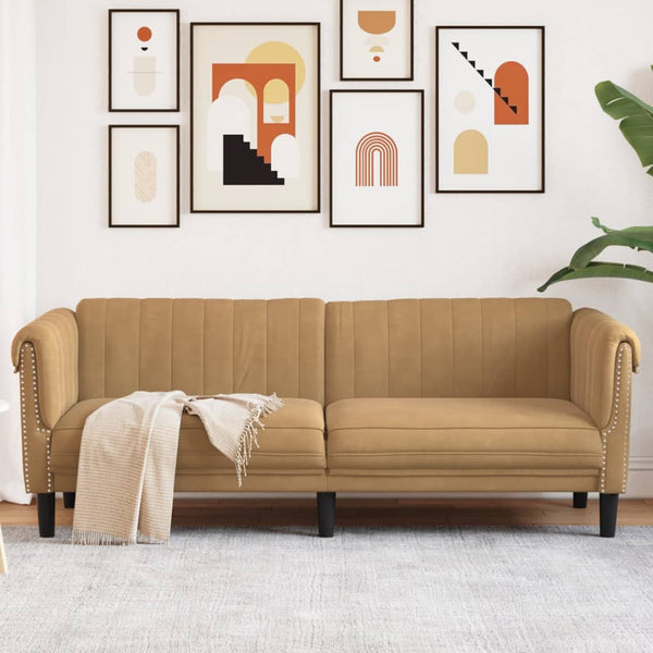 Sofa 3-Seater Brown Velvet