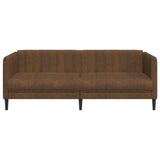 Sofa 3-Seater Brown Faux Suede Leather